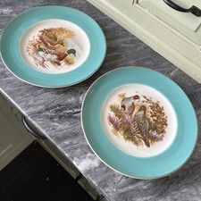 2x China Plate Grouse  & Duck Design Gold rimmed vintage collectable 