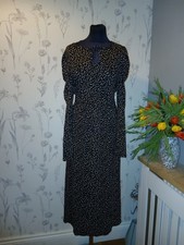M&S Collection 16 Maxi Dress Black Spotted Puff Sleeve Long Length Keyhole Neck