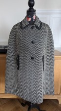 Vintage 60s Cape Black/White Wool Blend Leather Trim Lined Size 10/12/14 M