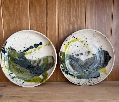 Pair studio pottery bowls - pottery,