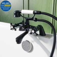 Oxford Bath Shower Mixer Tap Handset Hose Traditional Crosshead Handle Black