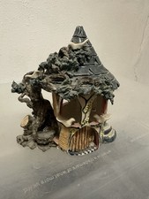 Vintage Handmade Ceramic Tea Light Fairy Cottage House Signed