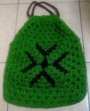 Crochet Bag Handmade Green Nylon String Bag Holiday Shopping Tote Carrier Beach 