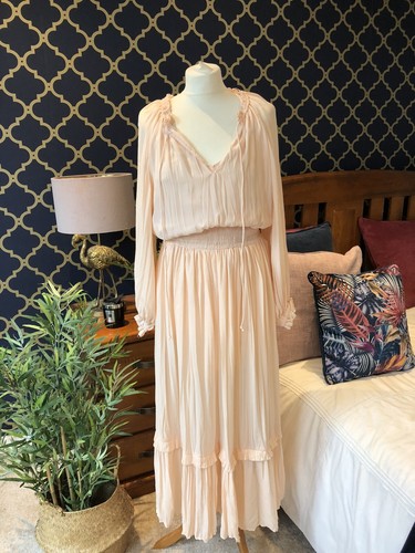 Zara nude chiffon neck midi - chiffon, v
