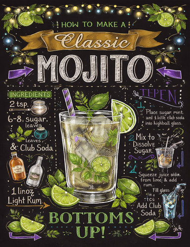 Mojito cocktail recipe art - cocktail, recipe,