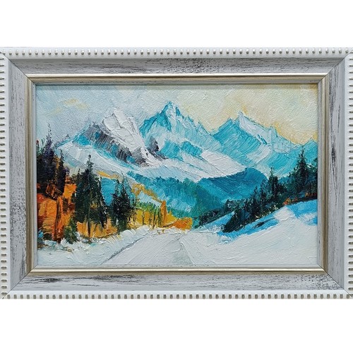 Winter forest landscape oil - winter,