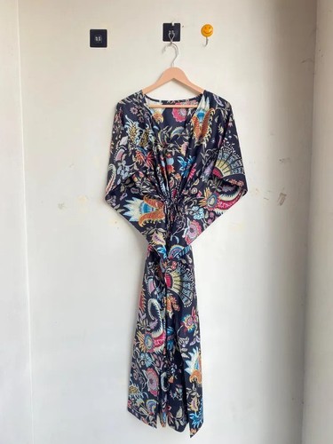 Indian cotton kaftan - indian, blue