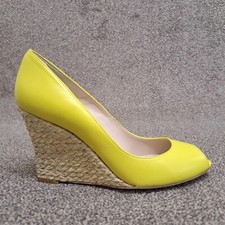 LK Bennett Estella Shoes Yellow 38 UK 5 Leather 3" Wedge Heel Open Toe