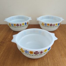 3 X Phoenix Opalware Floral Bowl Dish Pyrex Retro Vintage  1960s Milk Glass