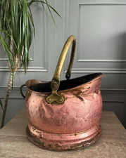 Antique Copper Coal Bucket For Fireplaces Heavily Dented