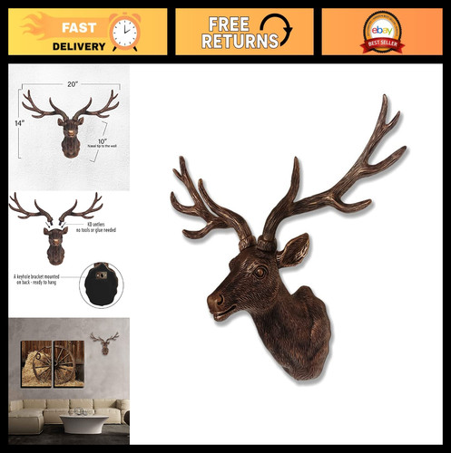 Antique copper deer head wall - copper,