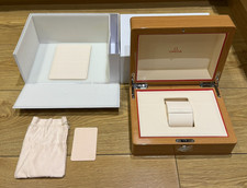 Genuine Original Omega Wood Wooden Watch Presentation Box Case Full Set + Wallet