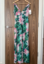 Zara Pink Green Floral Leaf Print V Neck Cami Jumpsuit M NEW BNWT £55