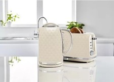 Diamond Textured Effect kettle and 2 Slice toaster set, Cream (MINOR USED)