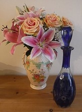 GLASS DECANTER ...BOHEMIAN  COBALT BLUE CUT THROUGH TO CLEAR GLASS + STOPPER