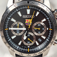 Vtg Seiko Chronograph FC Barcelona Men's Watch W/R 100M SS (SSB073P2) 6T63-00D0