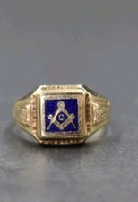 Solid 9ct Gold Masonic Blue Enamelled Masonic Ring. Fuly Hallmarks.  Size U. 5g