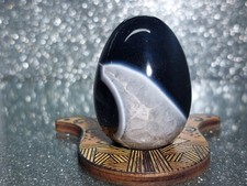Black Agate Egg 86g on Wooden