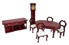 Dolls House Mahogany 6 Piece Dining Room Suite Miniature Furniture Set 