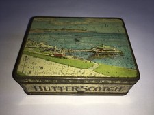 C1920s TUCKERS TOTNES DEVON BUTTERSCOTCH TOFFEE TIN WITH PLYMOUTH HOE SOUND PIC