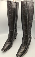 Hogl Women Knee Lenght Zip Black Leather Boots UK6 Heeled Warm G450