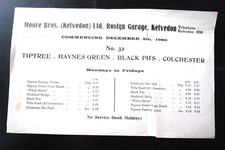 MOORE BROS. (KELVEDON) Route 32 TIPTREE - COLCHESTER December 5th 1960 Timetable