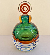 SHUDEHILL LARGE PERFUME BOTTLE  GREEN AND ORANGE GLASS