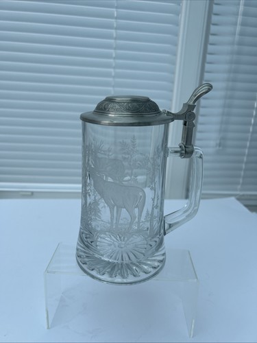 Vintage stag etched glass beer - stag,