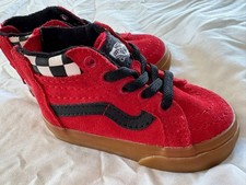 Toddler Baby Vans Red Mid Trainers With Check Detail Size 3.5 L155
