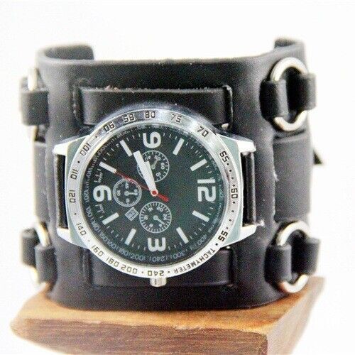 Black wide leather - black, punk