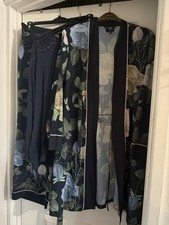 Ted Baker Navy Floral 3 Piece Pyjama Set Size 14-16 With Dressing Gown