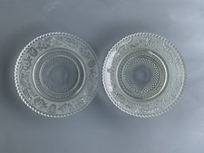 Pair of Clear Glass Plates with A Decorative Pressed Pattern with Scalloped Edge