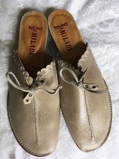 Lovely Beige Leather Kitten Heel Mules Milady Spanish
