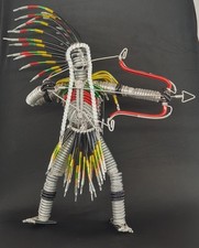 Large Wire Sculpture Indian Braves Native American Bow H:32cm Handmade Vintage