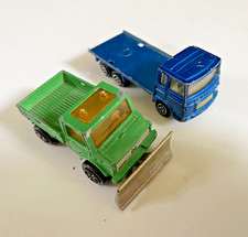 Majorette 224 Unimog Snow Plow Plough & Saviem Flatbed Truck 1:82 Vintage 70s x2