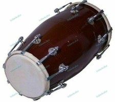 Handmade Wood Dholak Indian Folk Musical Instrument Drum Dark Color With Cover