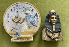 Pharaoh (Mosses) Akhenaten Statue And Ísis & Horus Plate, Rare Antiquel