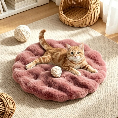 Fluffy plush cat - cat, round
