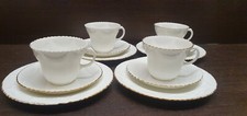 4pcs Vintage Delphine China White porcelain coffee tea cups trios golden rims