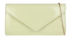 Ladies Glossy Patent Faux Leather Clutch Bag Evening Occasion Plain Bridal