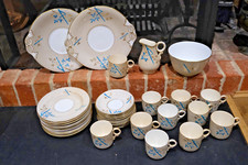 Victorian Hand Painted Porcelain Tea Set 39pc – Blue & Gold Aesthetic Pattern