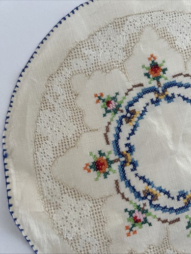 Vintage hand embroidered doily - hand,