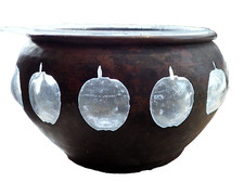 Copper Encased Glass Jardinierre Pot Vintage Unusual Decor Plant Pot