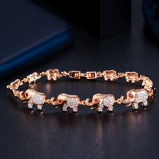 Lovely CZ Elephant Charm Link Bracelet for Women Party Animal Jewelry Accessory