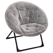 Plush Folding Saucer Chair - Portable Round Armchair for Living Room & Bedroom