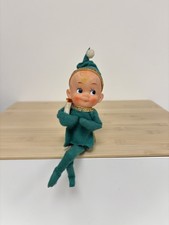 Vtg Knee Hugger cute Pixie Elf  with candle 50s Retro Christmas Decoration Teal