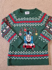 Tu Kids Thomas And Friends Christmas Festive Knitted Jumper *EUC*trains*green*