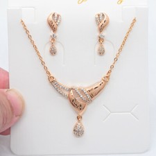 18K Yellow Gold Filled Laser Marking Water Drop Earrings & Necklace Jewelry Set