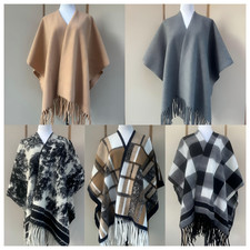Ladies Plain Poncho With Tassel  Super Soft Warm Shawl Wrap Cape thickened 700g