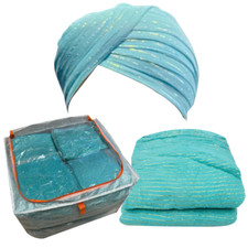 Joblot 42 Punjabi Sikh Mens Turban Hat - Cotton - Turquoise with Gold lines